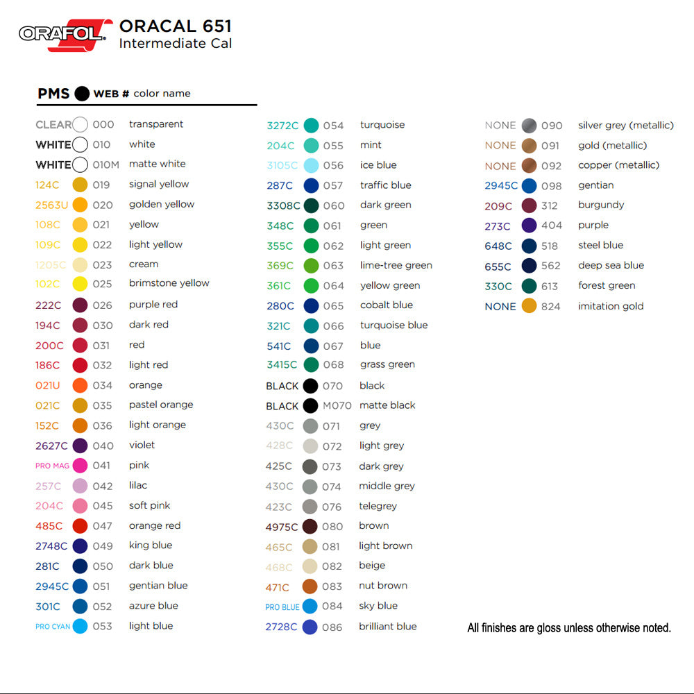 Oracal 651 Colour Chart _ Fold Out, Fan style or Flat style